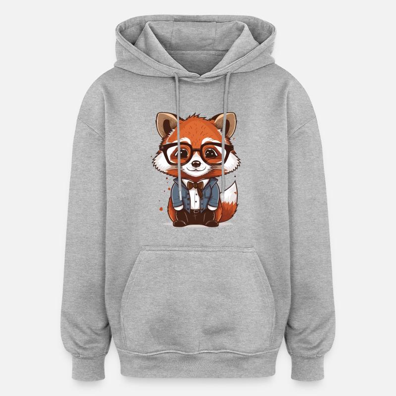 Red Panda en hipster - Sweat à capuche oversize unisexe - gris chiné