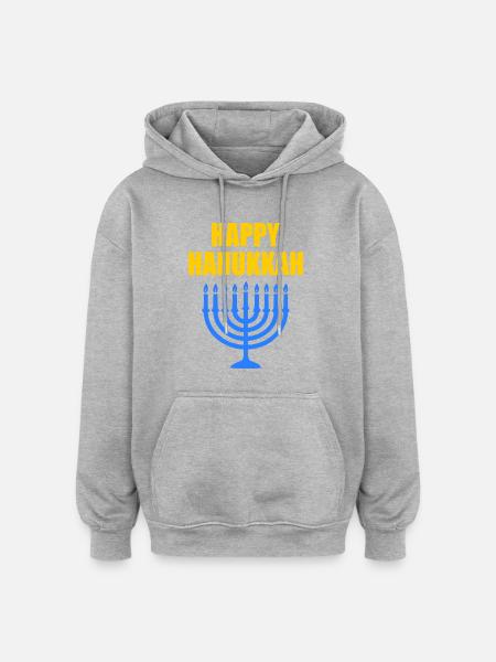HAPPY HANUKKAH - Oversized Unisex Hoodie - heather grey