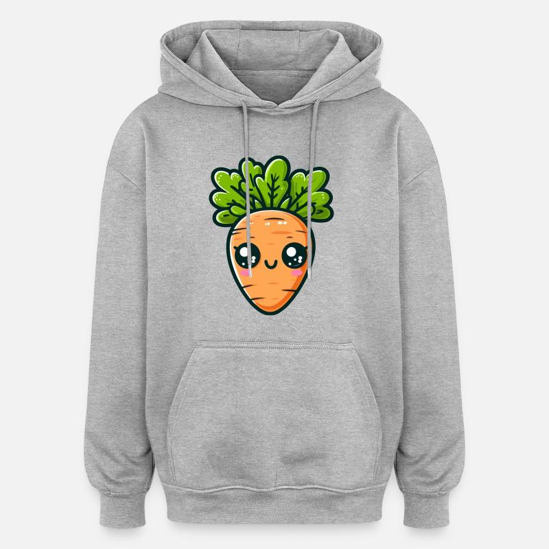 Chibi Carotte feuillue - Sweat à capuche oversize unisexe - gris chiné