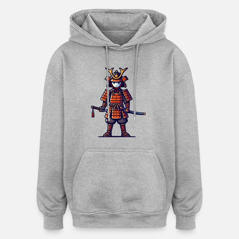 Bande dessinée de samouraï - Sweat à capuche oversize unisexe - gris chiné
