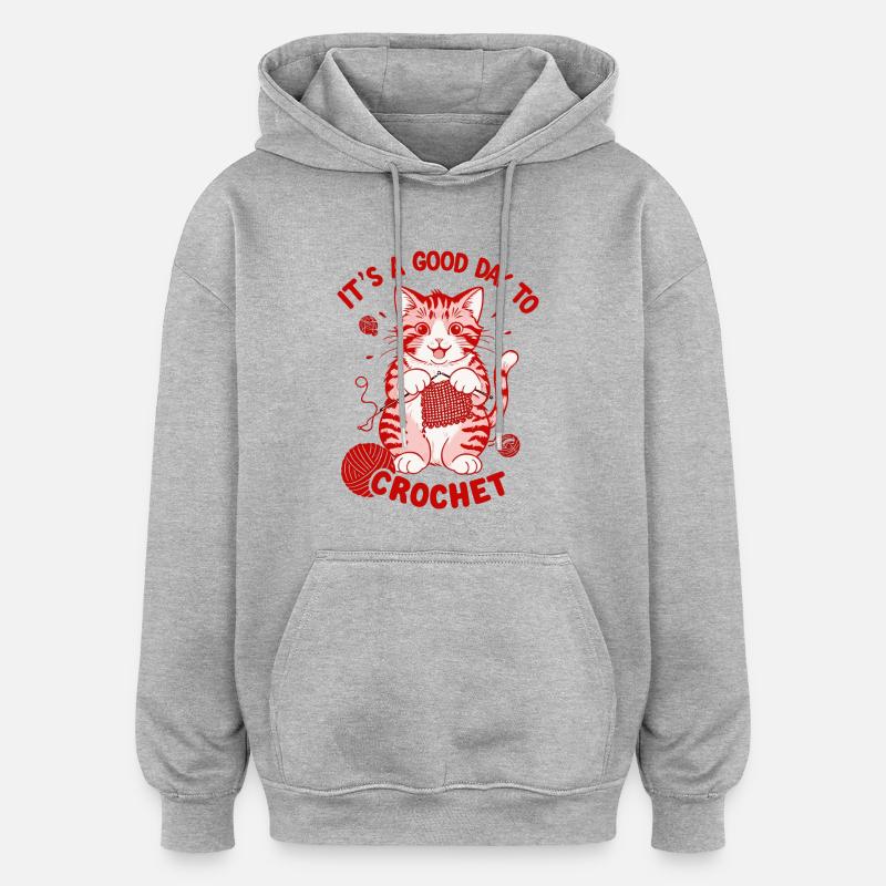 Crochet Chat - Sweat à capuche oversize unisexe - gris chiné