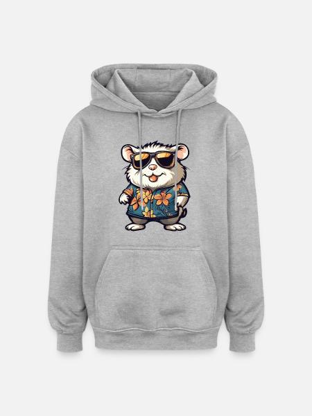 Hamster Comic Urlaub - Oversized Unisex Hoodie - Grau meliert