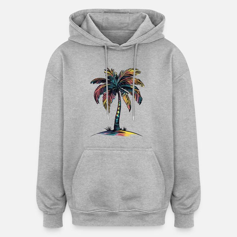 Plage de Palm Tree - Sweat à capuche oversize unisexe - gris chiné
