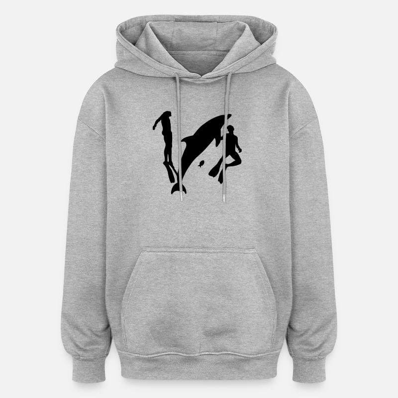 delphin_divers - Sweat à capuche oversize unisexe - gris chiné