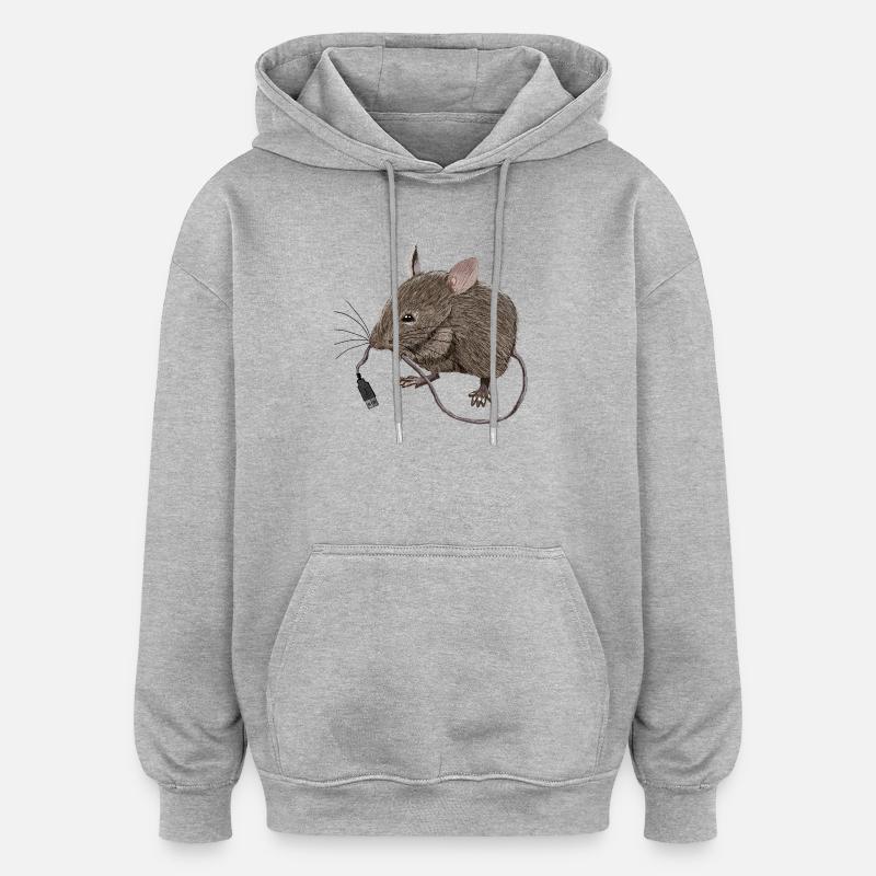 USB-Maus - Oversized Unisex Hoodie - Grau meliert