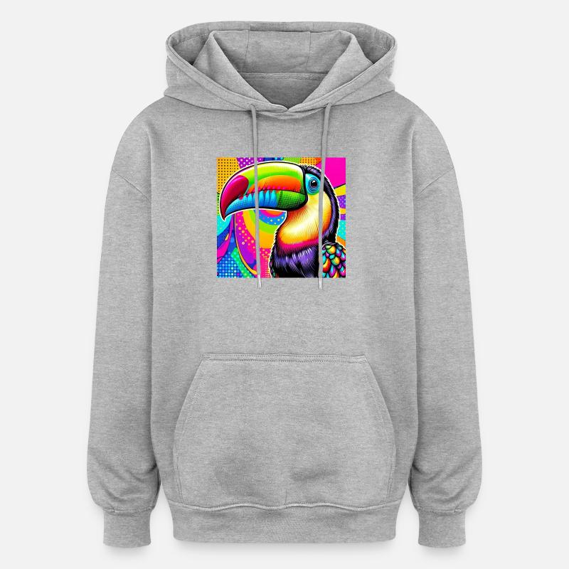 Toucan Pop Art - Sweat à capuche oversize unisexe - gris chiné