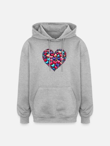 Buntes Herz - Oversized Unisex Hoodie - Grau meliert