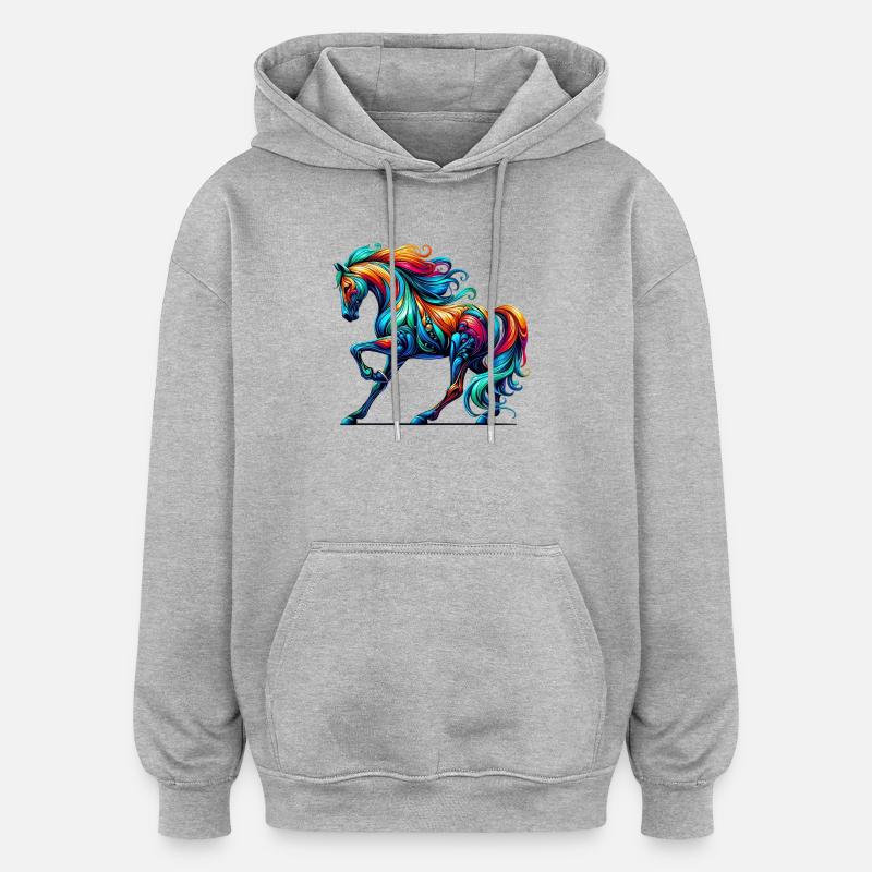 Pferd - Oversized Unisex Hoodie - Grau meliert