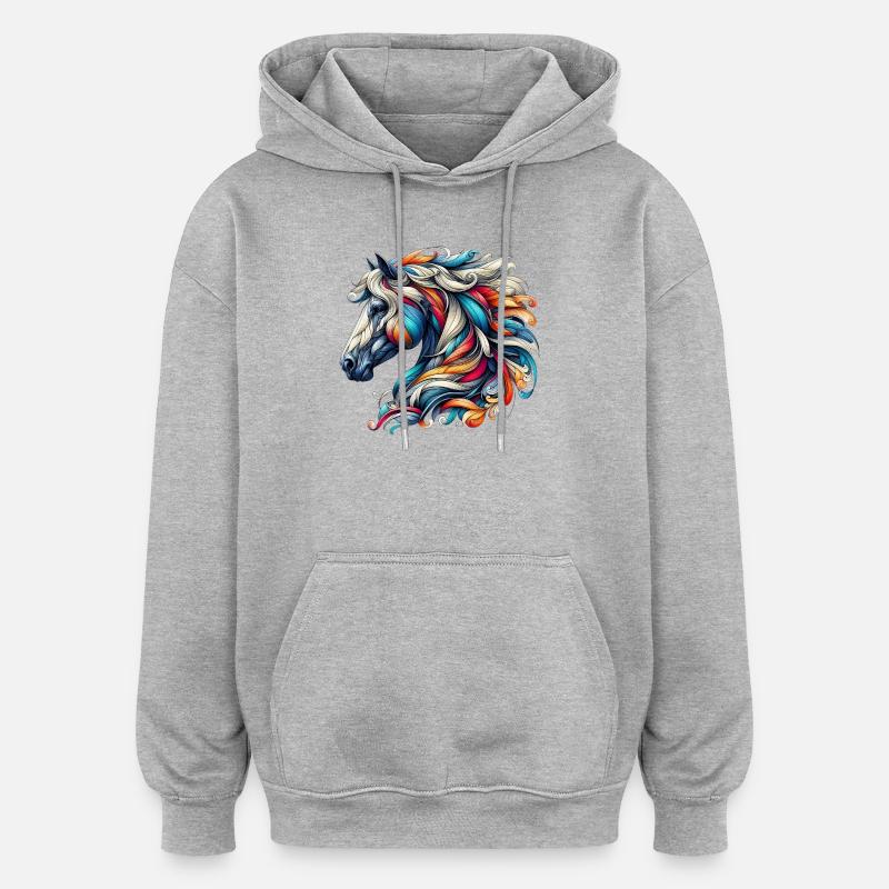 Pferd - Oversized Unisex Hoodie - Grau meliert