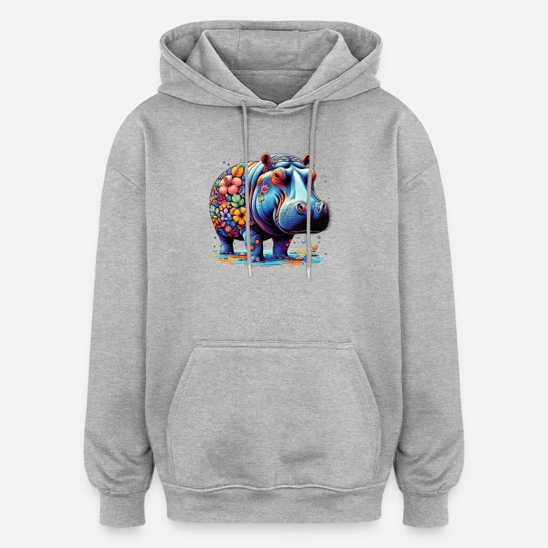 Nilpferd - Oversized Unisex Hoodie - Grau meliert