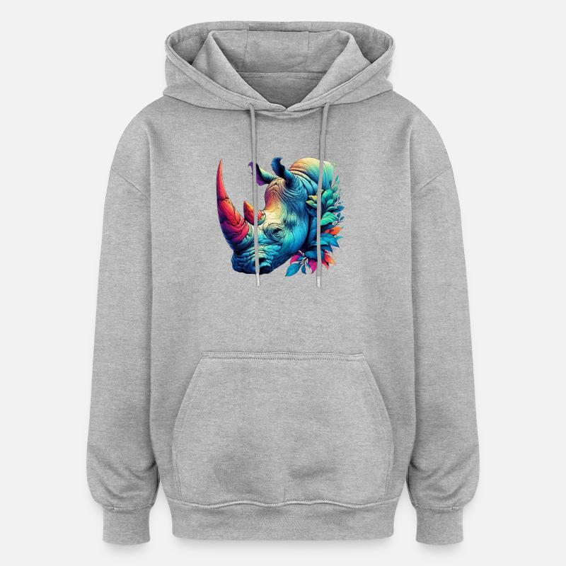 Rhinocéros - Sweat à capuche oversize unisexe - gris chiné