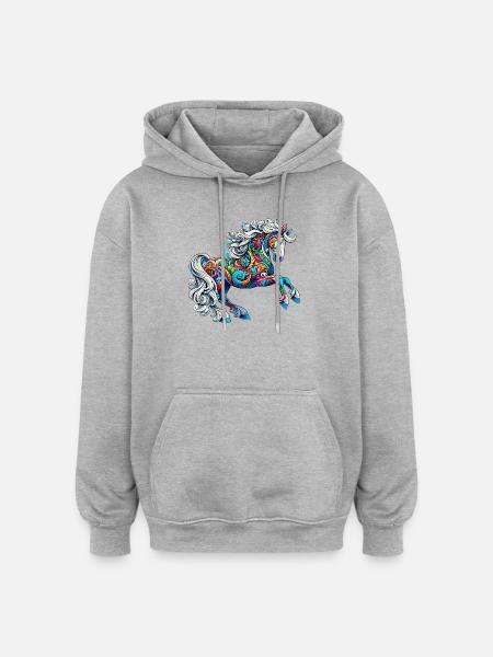 Cheval - Sweat à capuche oversize unisexe - gris chiné