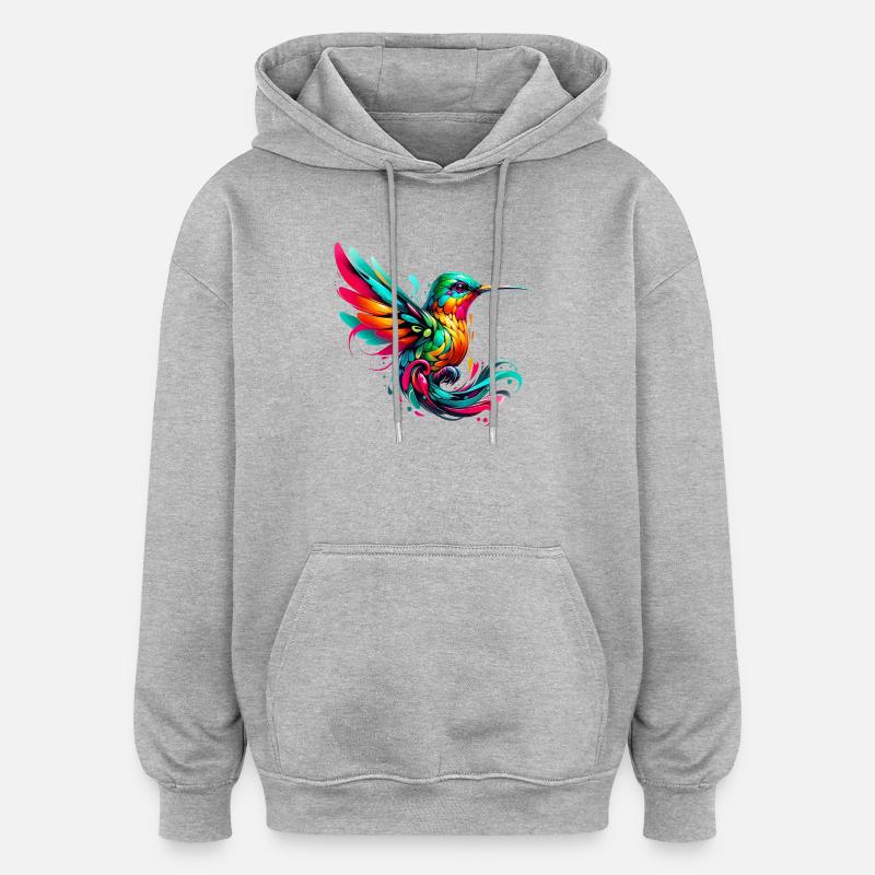 Kolibri - Oversized Unisex Hoodie - Grau meliert
