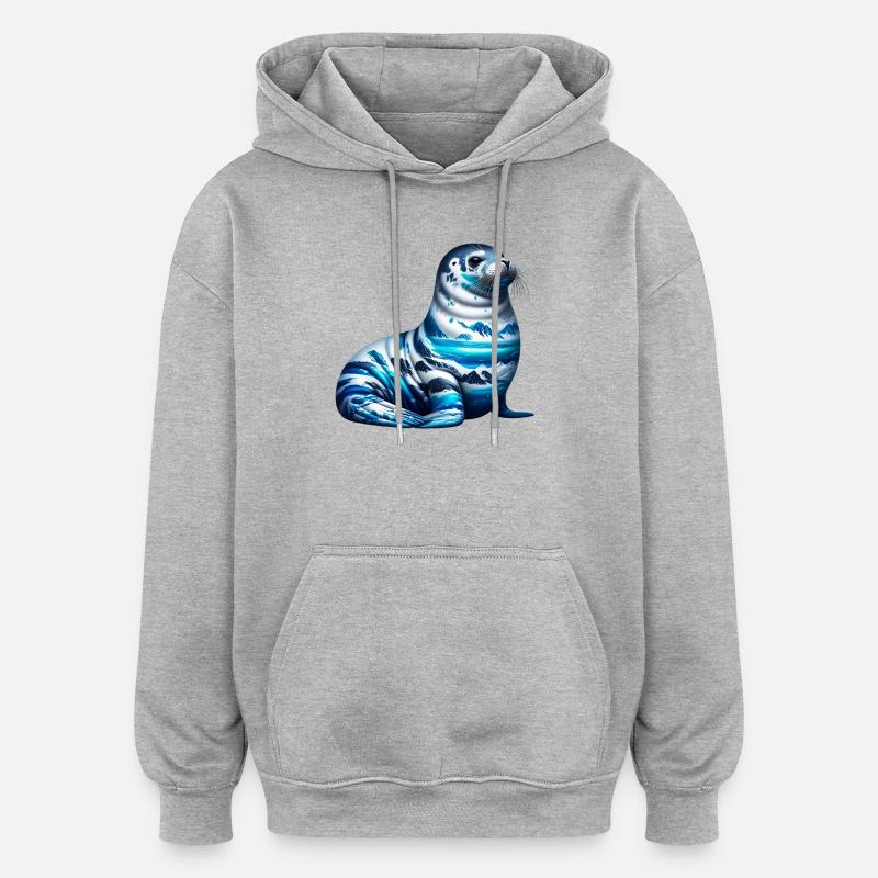 Phoque - Sweat à capuche oversize unisexe - gris chiné