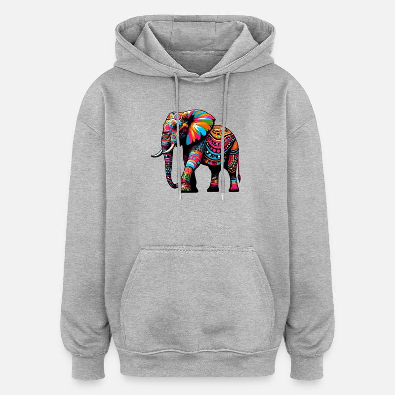 Éléphant - Sweat à capuche oversize unisexe - gris chiné