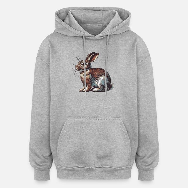 Lièvre - Sweat à capuche oversize unisexe - gris chiné
