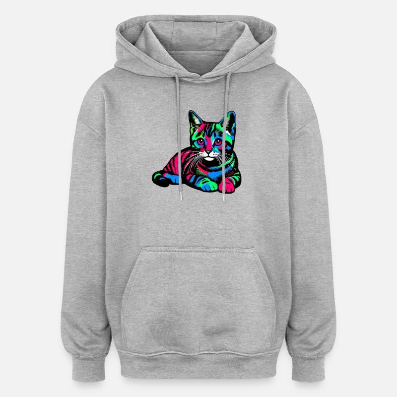 Katze - Oversized Unisex Hoodie - Grau meliert