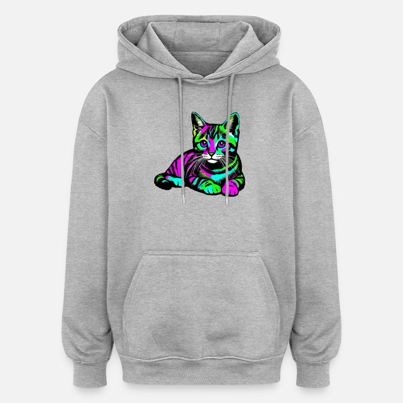 Chat - Sweat à capuche oversize unisexe - gris chiné