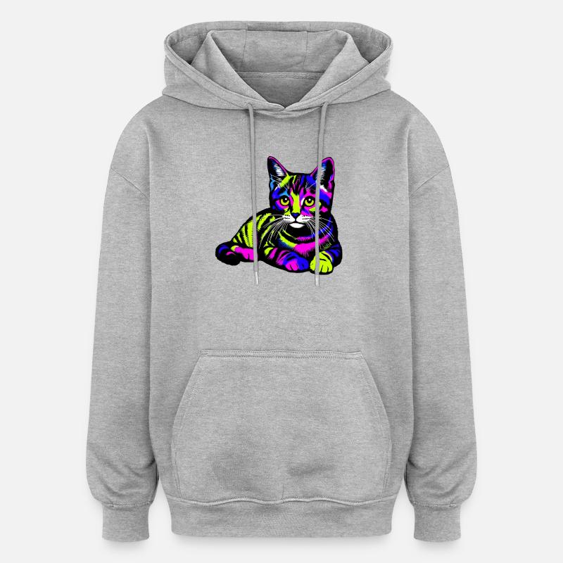 Chat - Sweat à capuche oversize unisexe - gris chiné