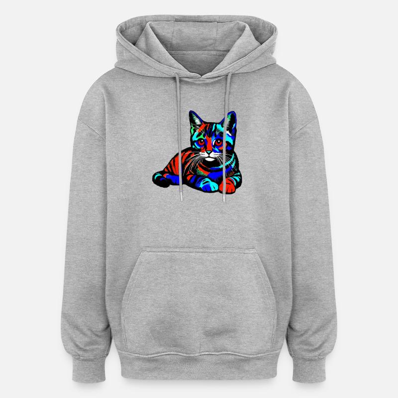 Chat - Sweat à capuche oversize unisexe - gris chiné