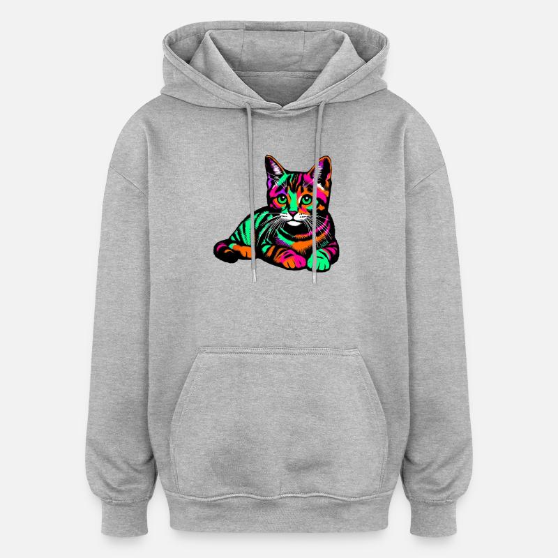 Katze - Oversized Unisex Hoodie - Grau meliert