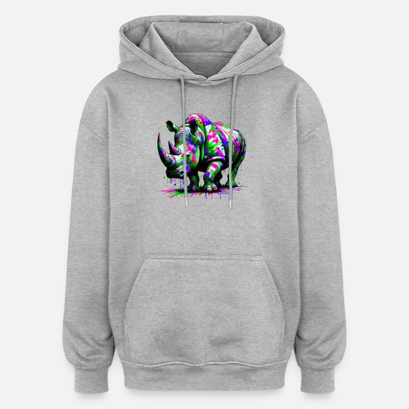 Rhinocéros - Sweat à capuche oversize unisexe - gris chiné