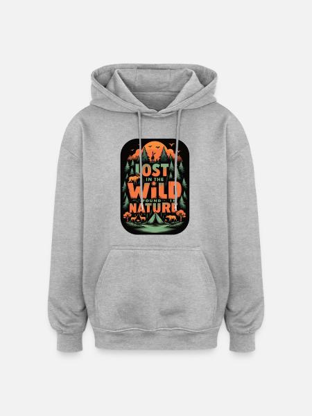 Camping dans la nature sauvage - Sweat à capuche oversize unisexe - gris chiné