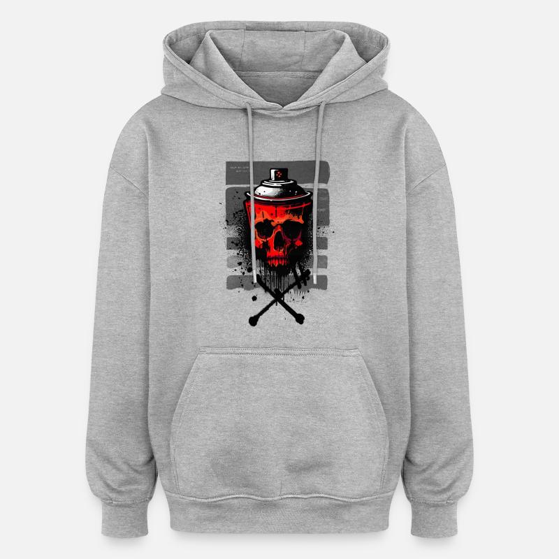 Spray de crânes urbains rouges - Sweat à capuche oversize unisexe - gris chiné