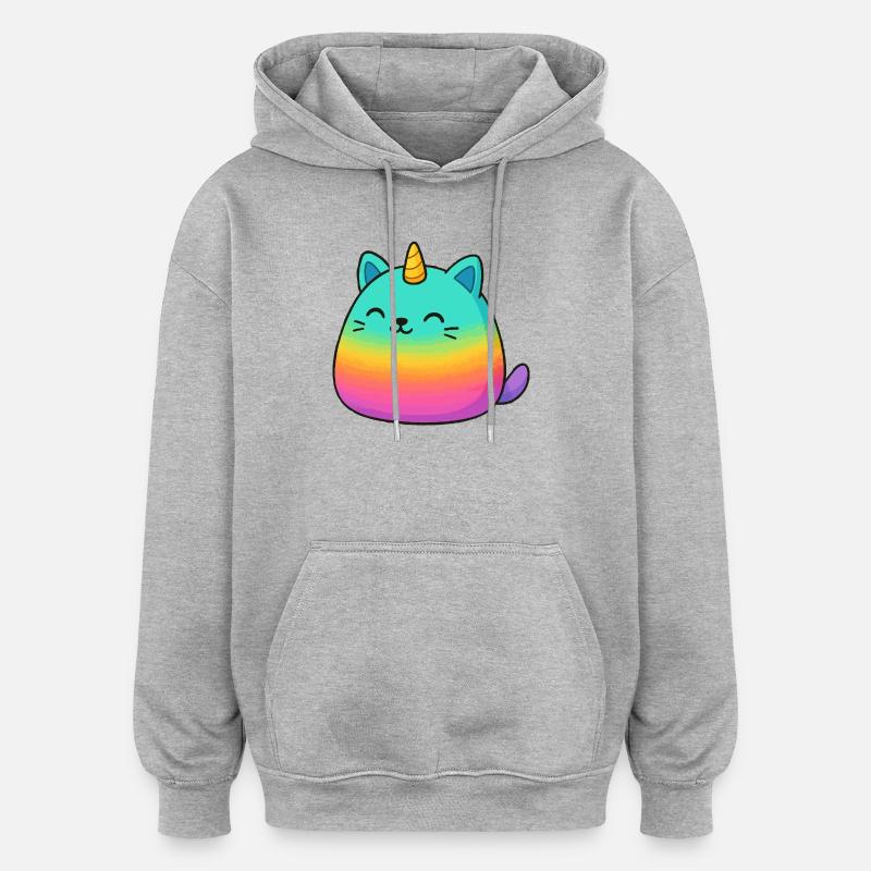 Rosa Regenbogen Einhorn Katze - Oversized Unisex Hoodie - Grau meliert