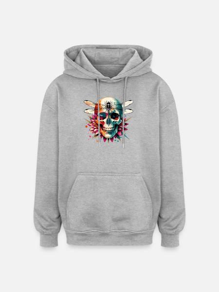Mystic Skullflower - Oversized Unisex Hoodie - Grau meliert