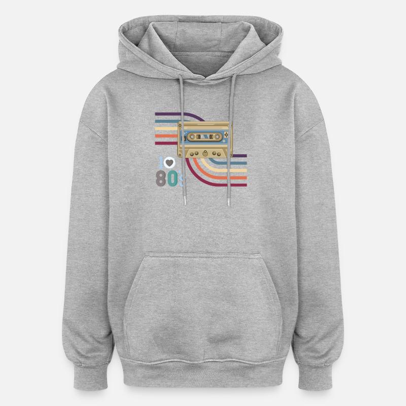 Cassette Love 80s Rétro - Sweat à capuche oversize unisexe - gris chiné