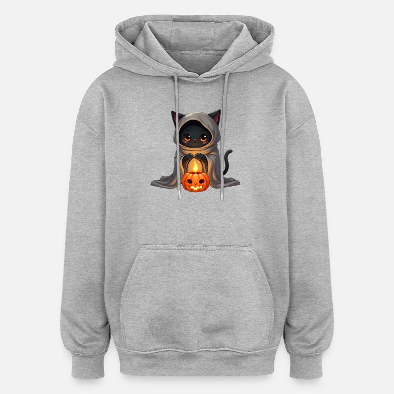 Chat d’Halloween avec citrouille d’Halloween - Sweat à capuche oversize unisexe - gris chiné