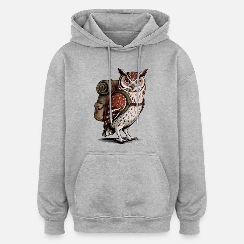 Forest owl with backpack - Oversized Unisex Hoodie - heather grey