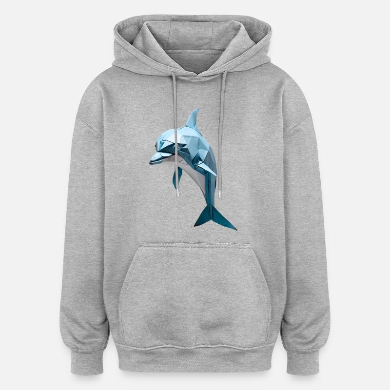 Blauer Low-Poly Delfin - Oversized Unisex Hoodie - Grau meliert