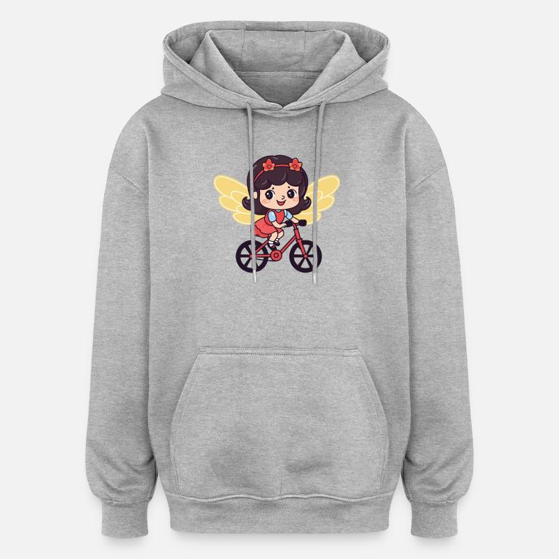 Fée mignon vélo bande dessinée - Sweat à capuche oversize unisexe - gris chiné
