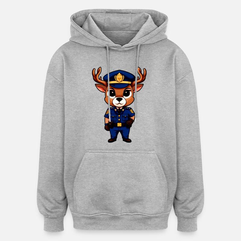 Hirsch Polizei - Oversized Unisex Hoodie - Grau meliert