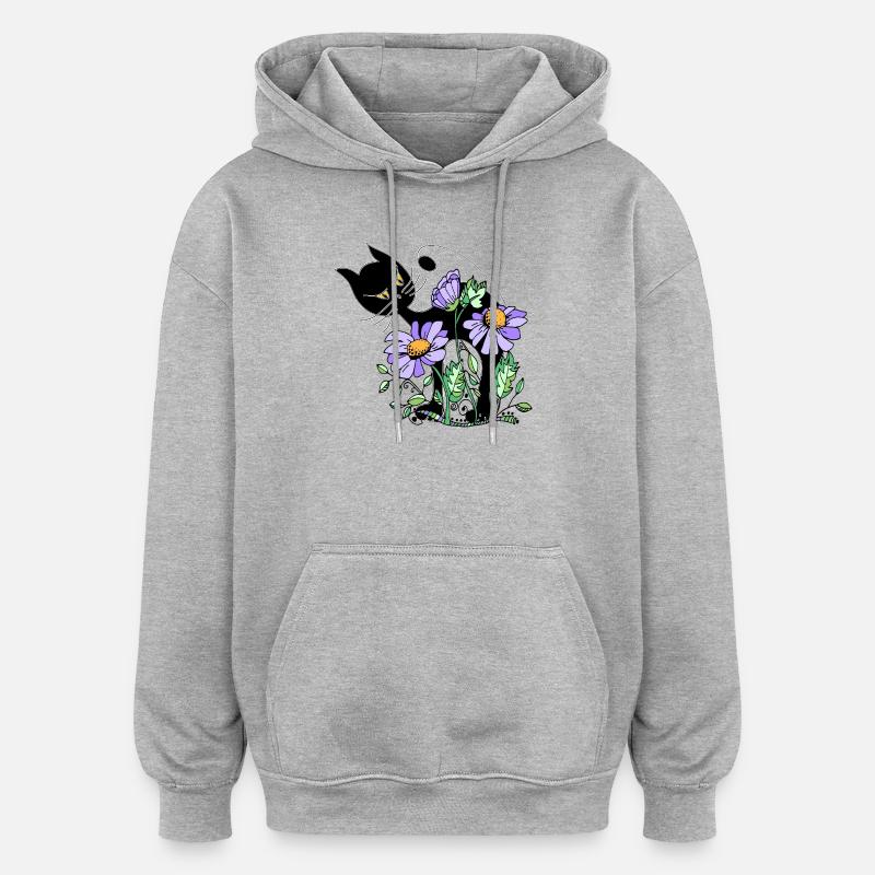 chat - Sweat à capuche oversize unisexe - gris chiné