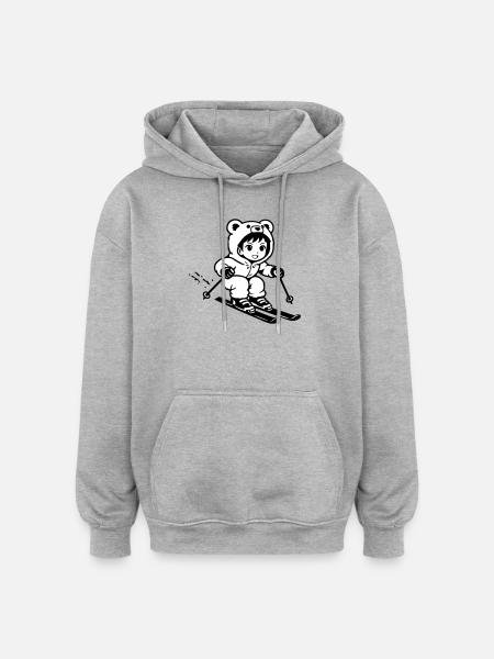 Ski Bears in Anime Style - Oversized Unisex Hoodie - heather grey