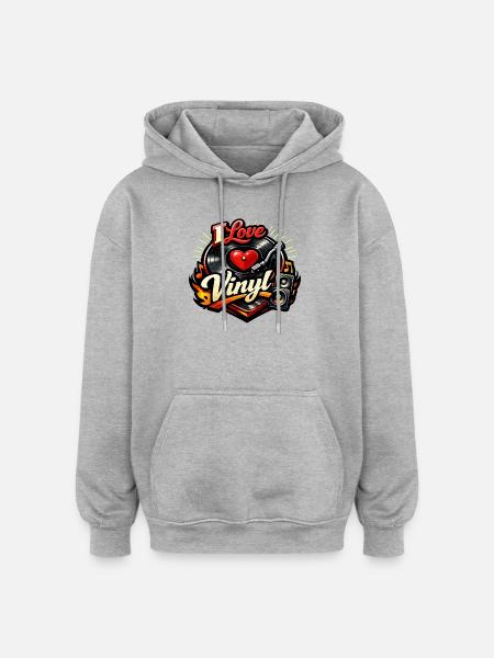 J’adore le vinyle - Sweat à capuche oversize unisexe - gris chiné