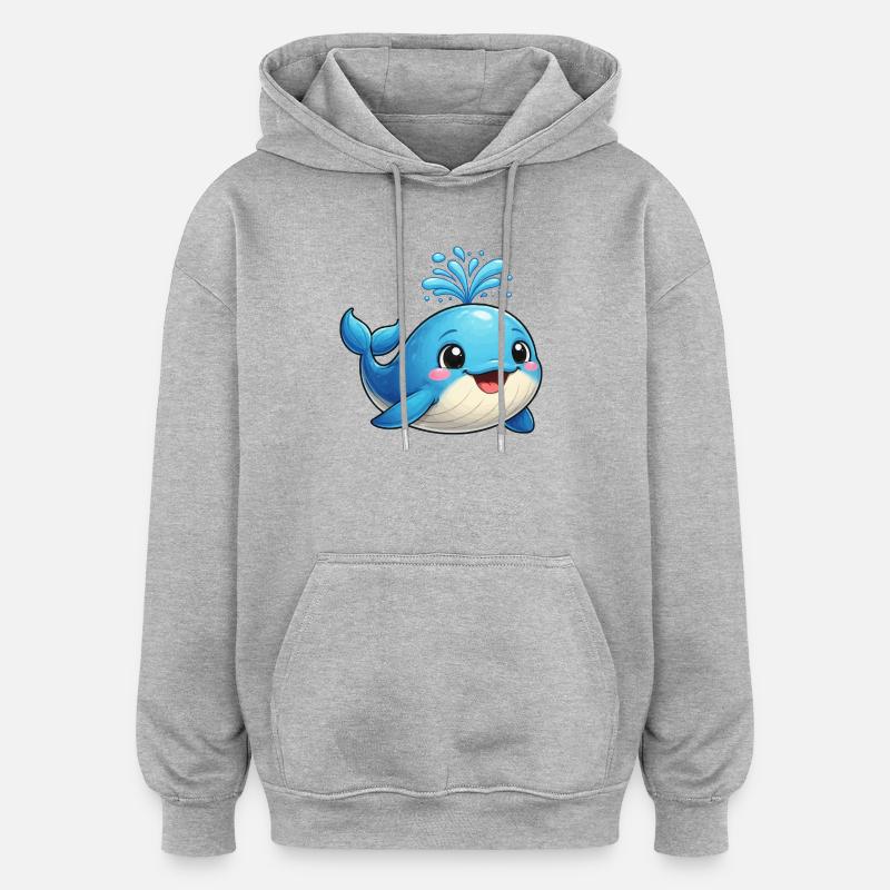 Kleiner blauer Wal mit Wasserfunken - Oversized Unisex Hoodie - Grau meliert