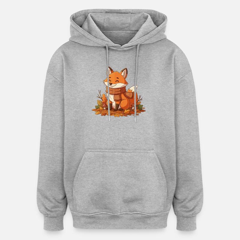 Herbstlicher Fuchs mit Schal - Oversized Unisex Hoodie - Grau meliert