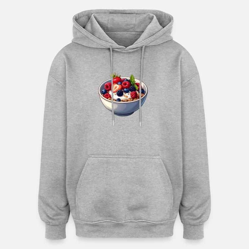 Ciotola di muesli con yogurt e frutti di bosco - Felpa con cappuccio unisex oversize - grigio melange