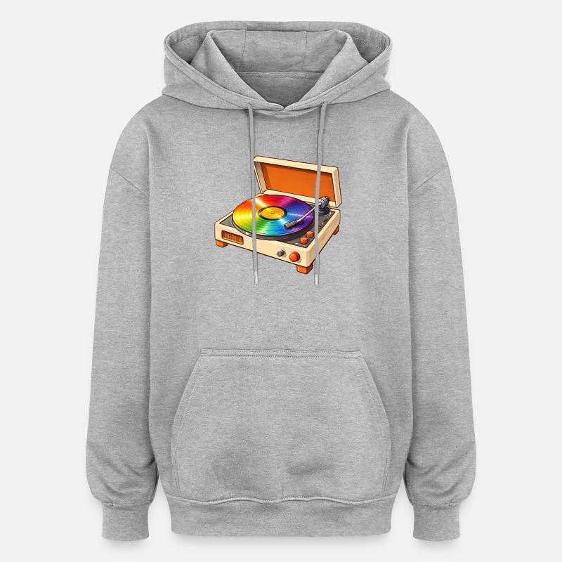 Platine rétro avec disque arc-en-ciel - Sweat à capuche oversize unisexe - gris chiné