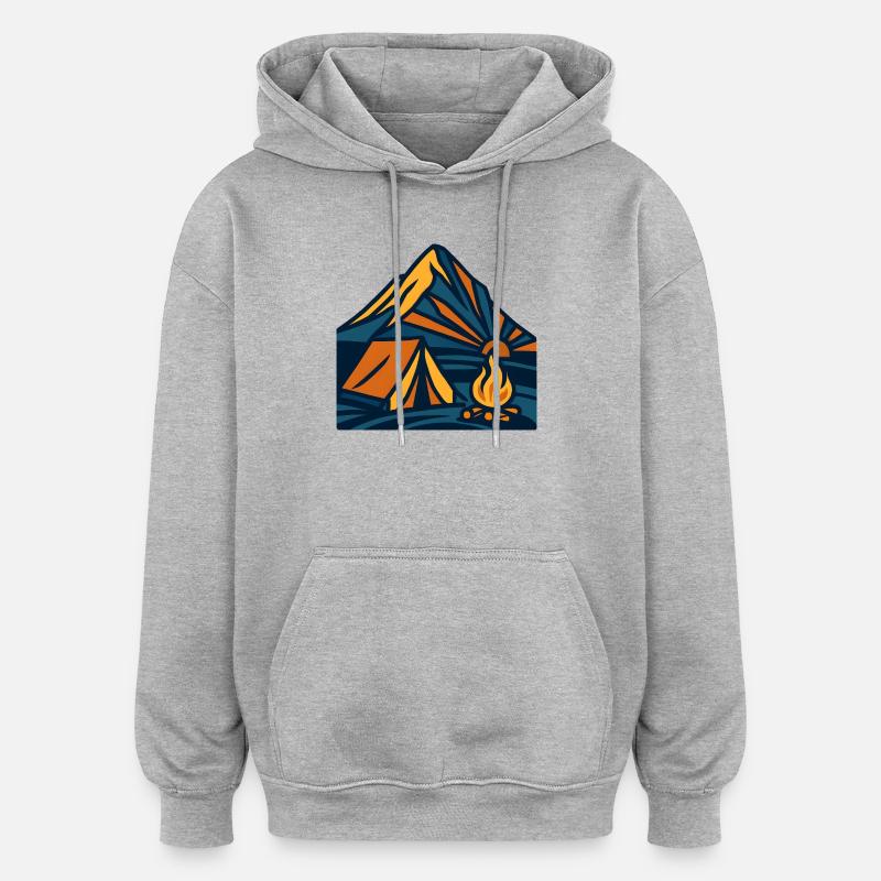 Mountain Tent Campfire Evening - Oversized Unisex Hoodie - heather grey