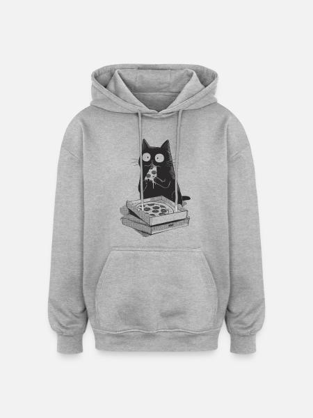 Pizza-Katze - Oversized Unisex Hoodie - Grau meliert