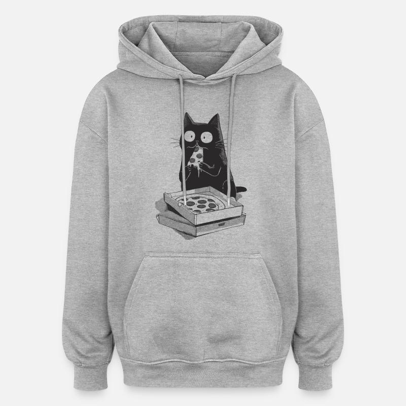 Pizza-Katze - Oversized Unisex Hoodie - Grau meliert