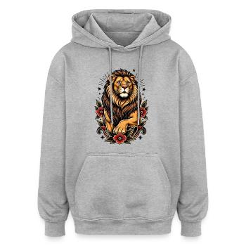 Löwe Floralinspiration - Oversized Unisex Hoodie - Grau meliert - Vorne - Noah (186cm)