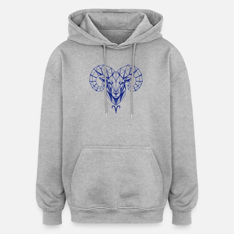 Geometric ram's head polygon - Oversized Unisex Hoodie - heather grey