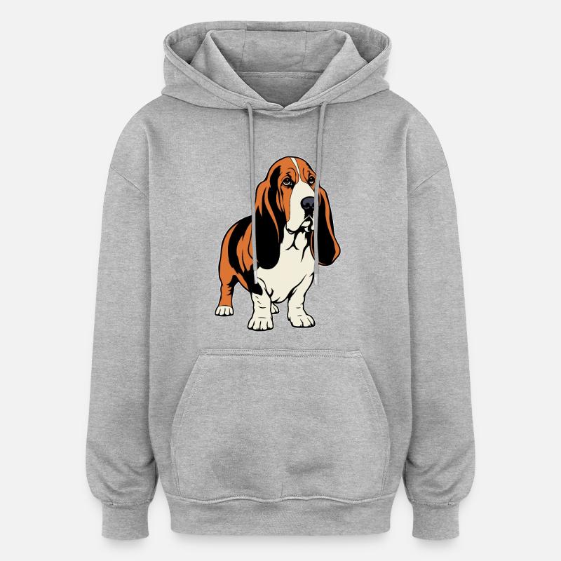 Basset Hound_Hund_stehend_farbig - Sweat à capuche oversize unisexe - gris chiné