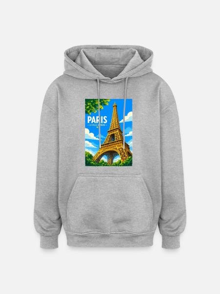 Paris Ville Lumière - Sweat à capuche oversize unisexe - gris chiné